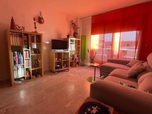 a living room with a couch and a tv at Apartamento Guadalquivir - Parking Privado Opt in Seville