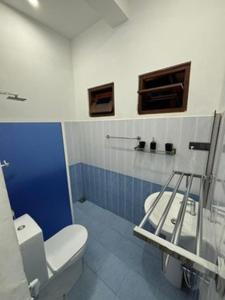 een badkamer met een toilet en een blauw-wit bij Villa Luxury Virginia With Pool and garden in Ginimellagaha West