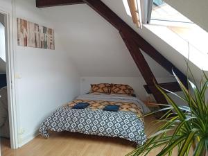 a bedroom with a bed in a attic at Appartement vallée de Campan in Campan