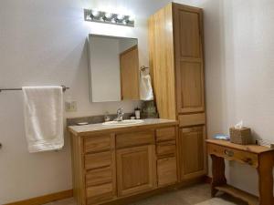 a bathroom with a sink and a mirror at Hot Tub-Awesome View-Secluded Apartment in Seeley Lake