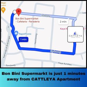 Un mapa de la intersección de bon bin hit supermercado está a pocos minutos de en Cattleya Apartments Curacao, en Willemstad