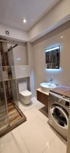 un bagno con doccia, WC e lavandino di BAKURIANI High Line a Bakuriani