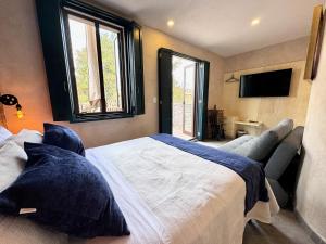 ein Schlafzimmer mit einem Bett und einem TV in der Unterkunft Loft Venezia II Val'Quirico 4Pax, terraza privada in Santeagueda