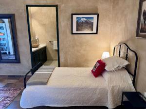 a bedroom with a bed with a red pillow on it at Loft El Tapatío en Val'Quirico in Santeagueda +16 photos