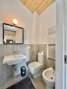 a bathroom with a toilet and a sink and a mirror at Attico Tre Cuori Castione in Castione della Presolana