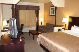 ein Hotelzimmer mit einem Bett und einem TV in der Unterkunft Quality Inn and Suites Terrell in Terrell