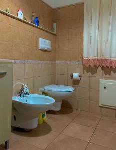 bagno con servizi igienici e lavandino di Pinníga’s House Mega appartamento vista mare a Santa Maria Navarrese