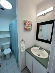 a bathroom with a sink and a toilet and a mirror at 450$ 7nights // Full Kitchen // Room B in Montréal