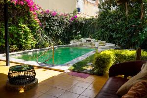 a small swimming pool in a yard with plants at Casa Margarita , La fuente de la luna in Tequisquiapan