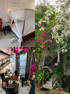 a collage of photos with flowers and a staircase at Flower Shade Villa in Weligama