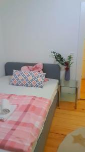 een bed met twee kussens in een kamer bij Home 2 Share in Braunschweig in der Nähe vom VW und Stadium. in Braunschweig