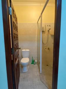 a bathroom with a toilet and a shower at Entire Town House in Chroy Changva area in Phnom Penh
