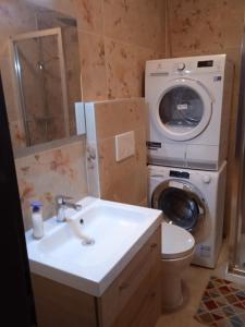 een badkamer met een wastafel en een wasmachine bij La Casa di Boh, vicino ospedale San Paolo, Iulm, Forum Assago in Milaan