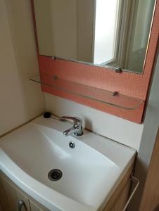 a bathroom sink with a mirror on top of it at CAMPING L’ELYSÉE *** in Le Grau-du-Roi
