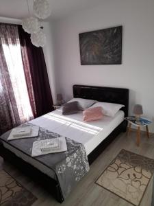 1 Schlafzimmer mit 2 Betten in einem Zimmer in der Unterkunft Vila Aliss in Mamaia Nord – Năvodari