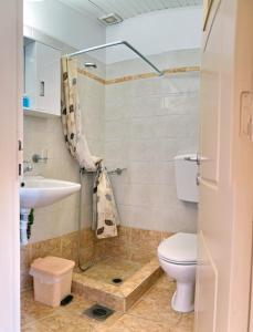 een badkamer met een toilet en een wastafel bij Angelos Rooms in Mytilini