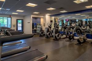 a gym with rows of treadmills and elliptical machines at Marriott St. Louis West in Chesterfield