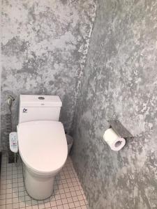 a bathroom with a toilet and a roll of toilet paper at Green Hotel - Chiayi in Chiayi City