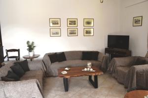 uma sala de estar com dois sofás e uma mesa de centro em Villa Elia em Káto Arkhánai