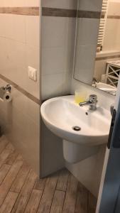 a bathroom with a sink and a mirror at Il volto del lago - Rooms&Apartments in San Felice del Benaco