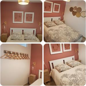 four different pictures of a bedroom with a bed at Harmonie in Monteux