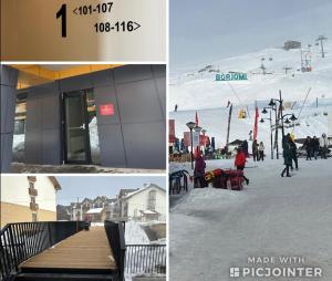 a collage of pictures with people on a ski slope at West ghammarth garden1 in Borj el Khessous
