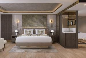 a rendering of a bedroom with a bed and a bathroom at Boreas Hotel, Trademark Collection by Wyndham in Ankara