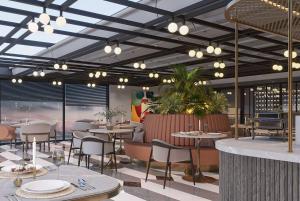 a rendering of a restaurant with tables and chairs at Boreas Hotel, Trademark Collection by Wyndham in Ankara