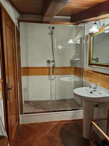 a bathroom with a shower and a sink at Turismo Rural Calaliu in Peratallada