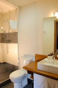 a bathroom with a toilet and a sink at Casa Rural La Botica in Oropesa