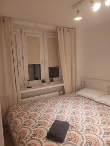 1 dormitorio con 1 cama grande y 2 ventanas en SilverSky Duo, en Varsovia