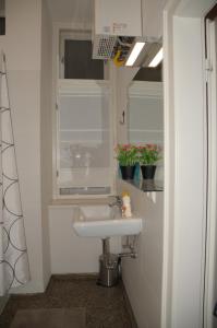 uma casa de banho com um lavatório e uma janela em Lovely Renovated Apartment Top 11 - Easy Self Check in em Viena