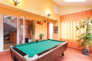 a room with a pool table in a room with plants at Hotel Alice in Băile Olăneşti