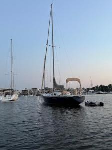 a sail boat in a body of water with other boats at Sailboat Experience in Annapolis in Annapolis