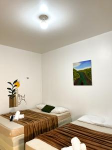 a room with two beds and a picture on the wall at Pousada Marajó For You in Soure