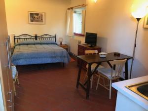 een slaapkamer met een bed, een bureau en een tafel bij CasaLeTolfe Residence in Siena