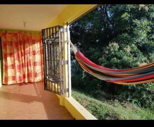a hammock in a room with a window at Mountain View in Kingston