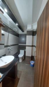 a bathroom with a sink and a toilet at Royal Tiger Luxury Resort in Sauraha