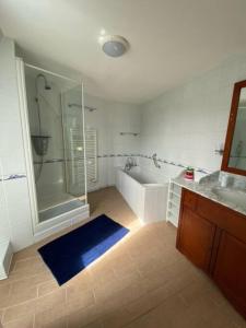 uma casa de banho com uma banheira, um chuveiro e um lavatório. em le Bed-Somme em Saint-Valery-sur-Somme