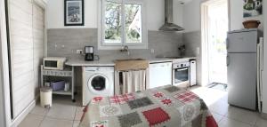 a kitchen with a washing machine and a sink at Maison Vent du Sud in Saint-Trojan-les-Bains