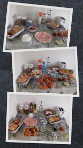 a collage of three pictures of food on a table at La collinetta B&B in Crespellano