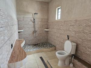 y baño con ducha y aseo. en LE KABOSS, en Toliara