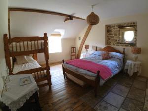 1 Schlafzimmer mit 1 Bett und 2 Etagenbetten in der Unterkunft Vue Du Vallon in Bersac-sur-Rivalier