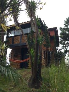 une maison avec un palmier en face dans l'établissement Chalés Serra do Trovão, à Lavras Novas