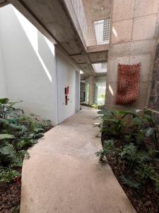 a hallway of an office building with plants and a walkway at Departamentos en Gral Paz a pasos de clínicas in Cordoba