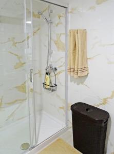 a shower with a glass door in a bathroom at Santa Cruz de Tenerife, acogedor, céntrico, garaje in Santa Cruz de Tenerife