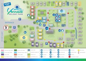 un mapa del parque del pabellón de York en Yarram Holiday Park, en Yarram