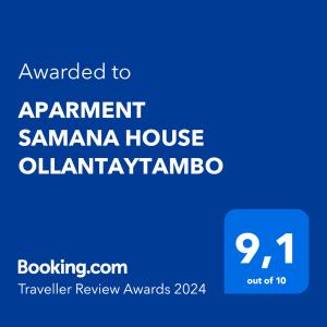 奧蘭太坦波的住宿－APARMENT SAMANA HOUSE OLLANTAYTAMBO，寄给合意的萨马纳房屋的标志