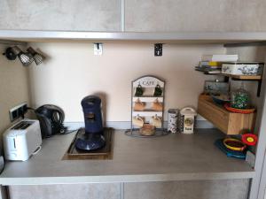 a kitchen counter with a blender and a toaster at Appartement de vacances - Splendide vue sur mer, Parking privé in Le Barcarès