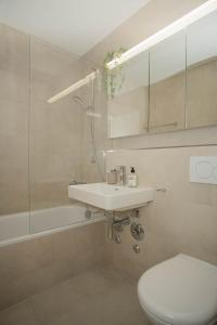 巴塞爾的住宿－Modern Apartment in the heart of Basel，浴室配有盥洗盆、卫生间和浴缸。